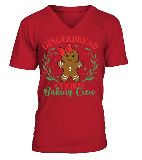 Gingerbread Cookie Baking Crew Bow 4 V-Neck T-shirt