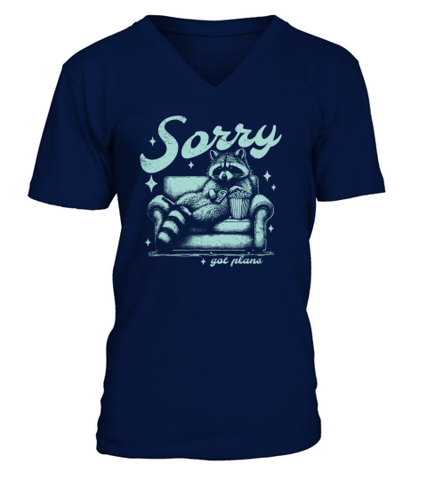 Sorry Got Plans Raccoon Sofa Popcorn D Retro Greene GR V-Neck T-shirt