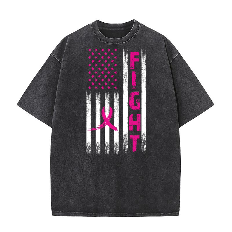 American Flag Breast Cancer Awareness Fight Washed T-Shirt