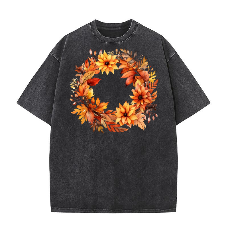 Autumn Fall Floral Frame 06 Washed T-Shirt