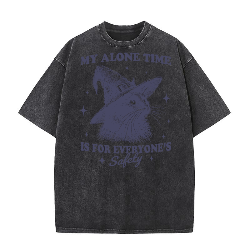 Cat Witch Hat Halloween L dViolet Washed T-Shirt