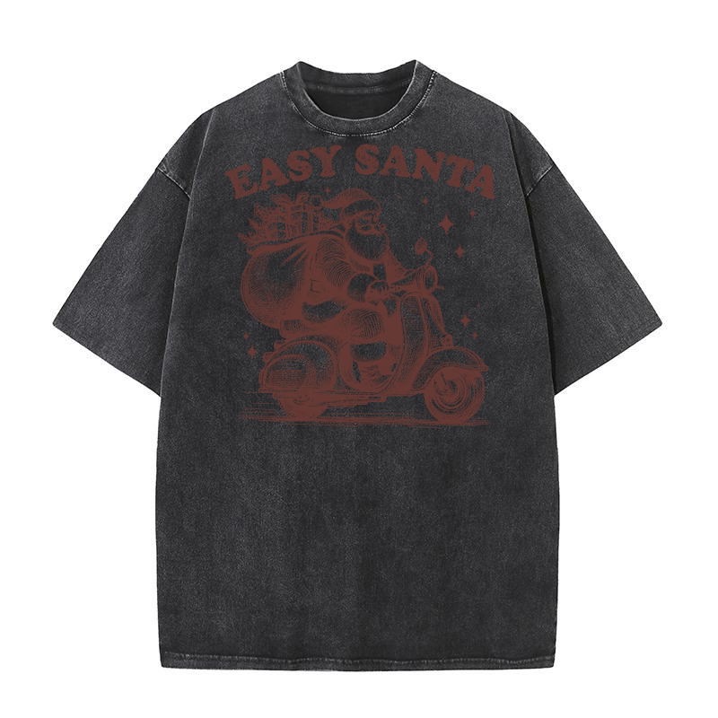 Easy Santa Riding Scooter L Brown Washed T-Shirt