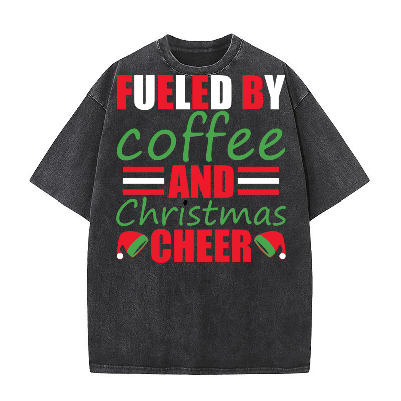 Fueled By Coffee and Christmas Cheer Washed T-Shirt