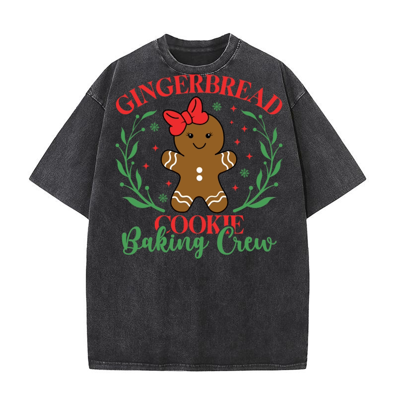 Gingerbread Cookie Baking Crew Bow 4 Washed T-Shirt