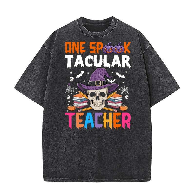 One Spook Tacular Teacher Washed T-Shirt