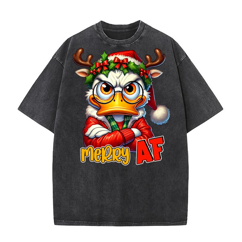Sarcastic Grumpy Duck Christmas 03 Washed T-Shirt