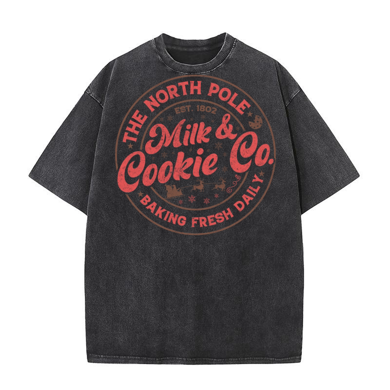 Vintage Christmas Sign The north pole milk & cookie co 300 Washed T-Shirt