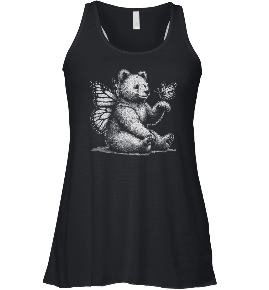 Bear With Butterfly Wings Vintage D White GR2 Women's Flowy Tank Top