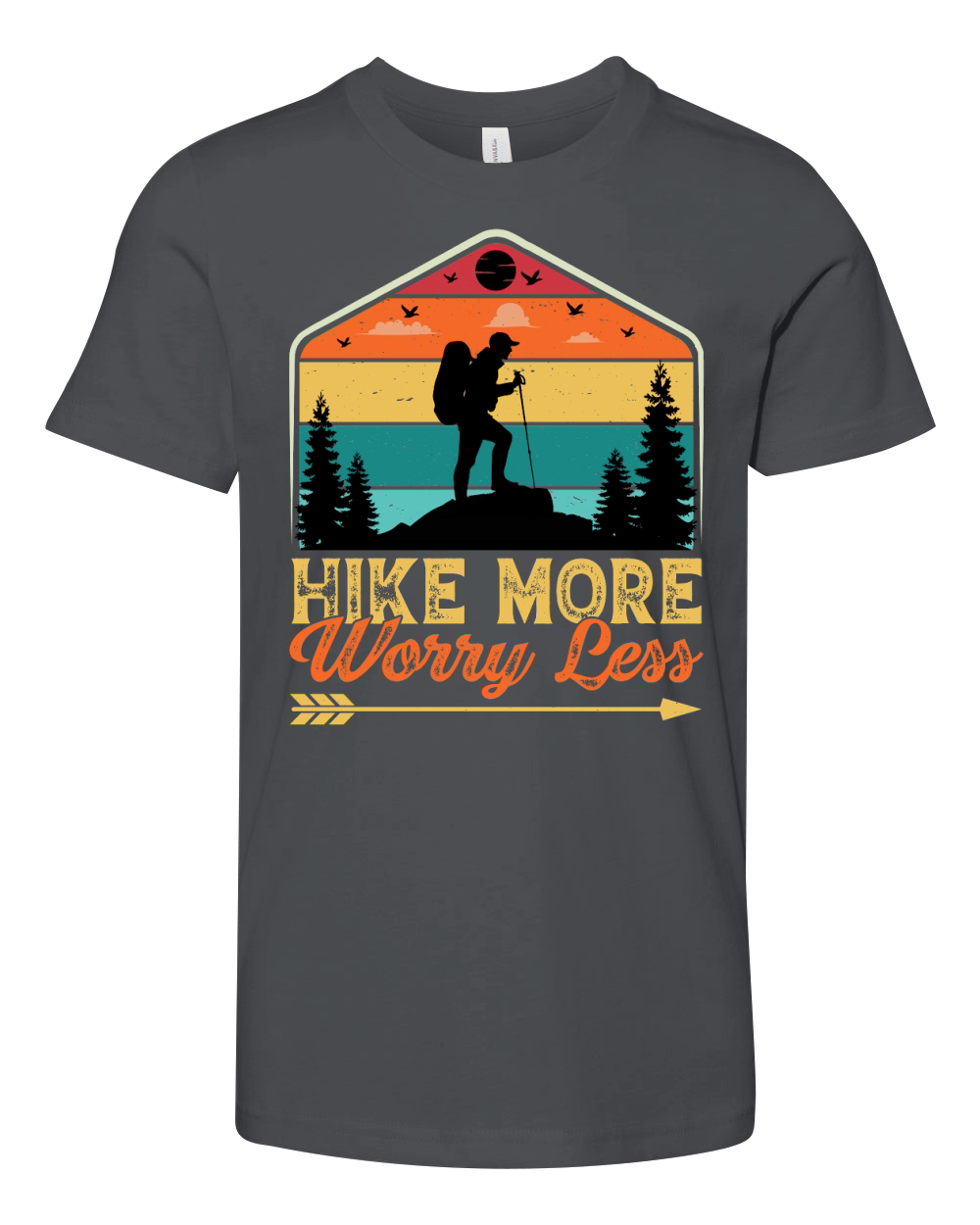 Hike More Worry Less Hiking T Shirt Design (1) Youth Unisex Jersey Tee