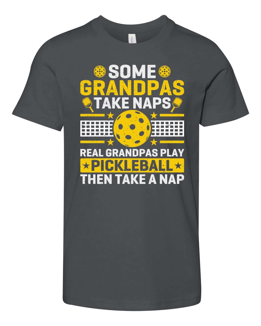 Some grandpas take naps Real grandpas play pickleball Then take a nap Youth Unisex Jersey Tee