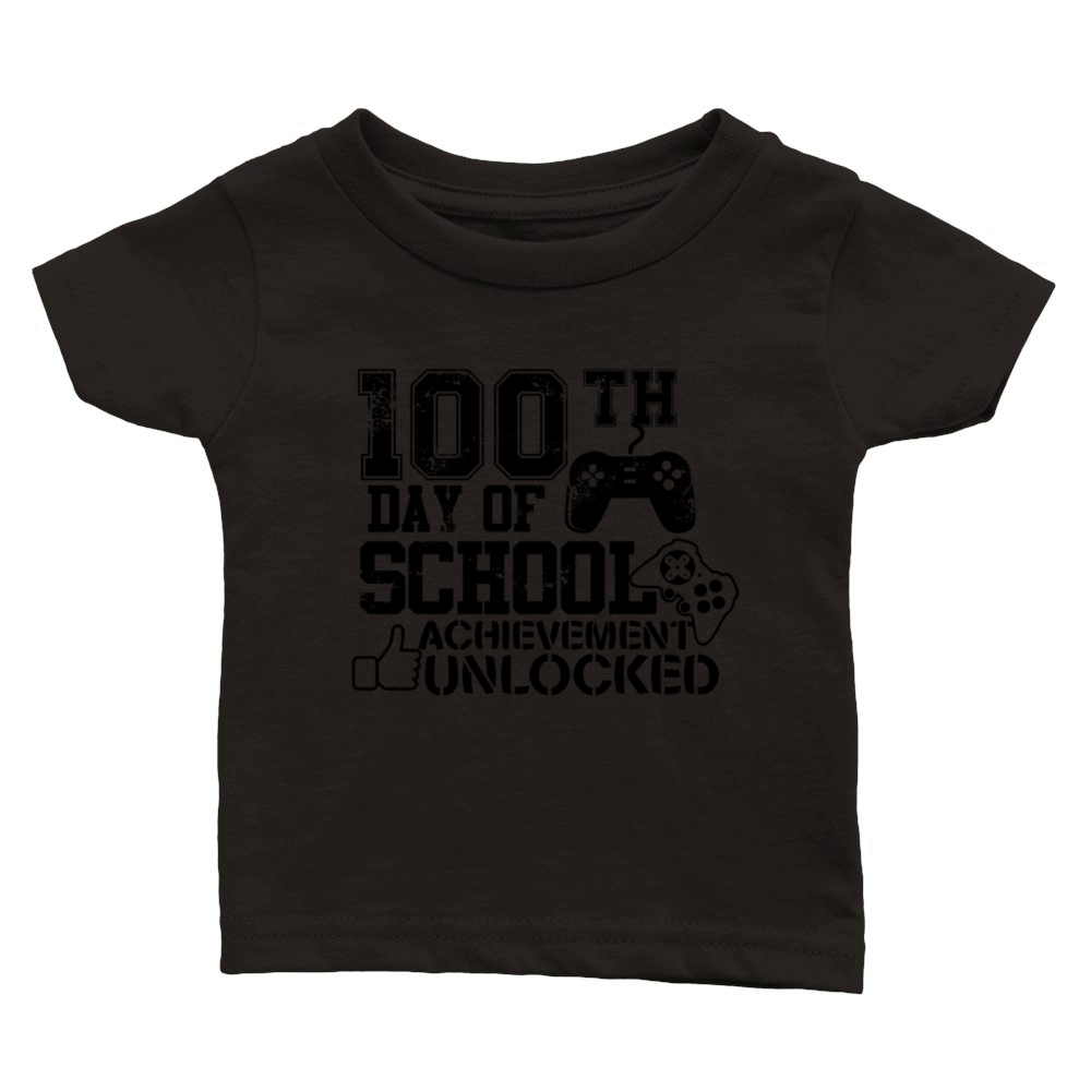 100th Day of School Achievement Unlocked Student 1 Classic Baby Crewneck T-shirt