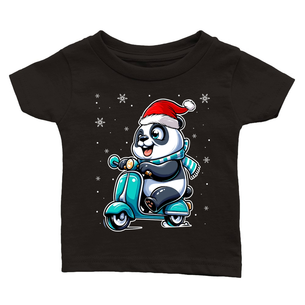 adorable panda Riding Scooter wearing santa hat 1 Classic Baby Crewneck T-shirt