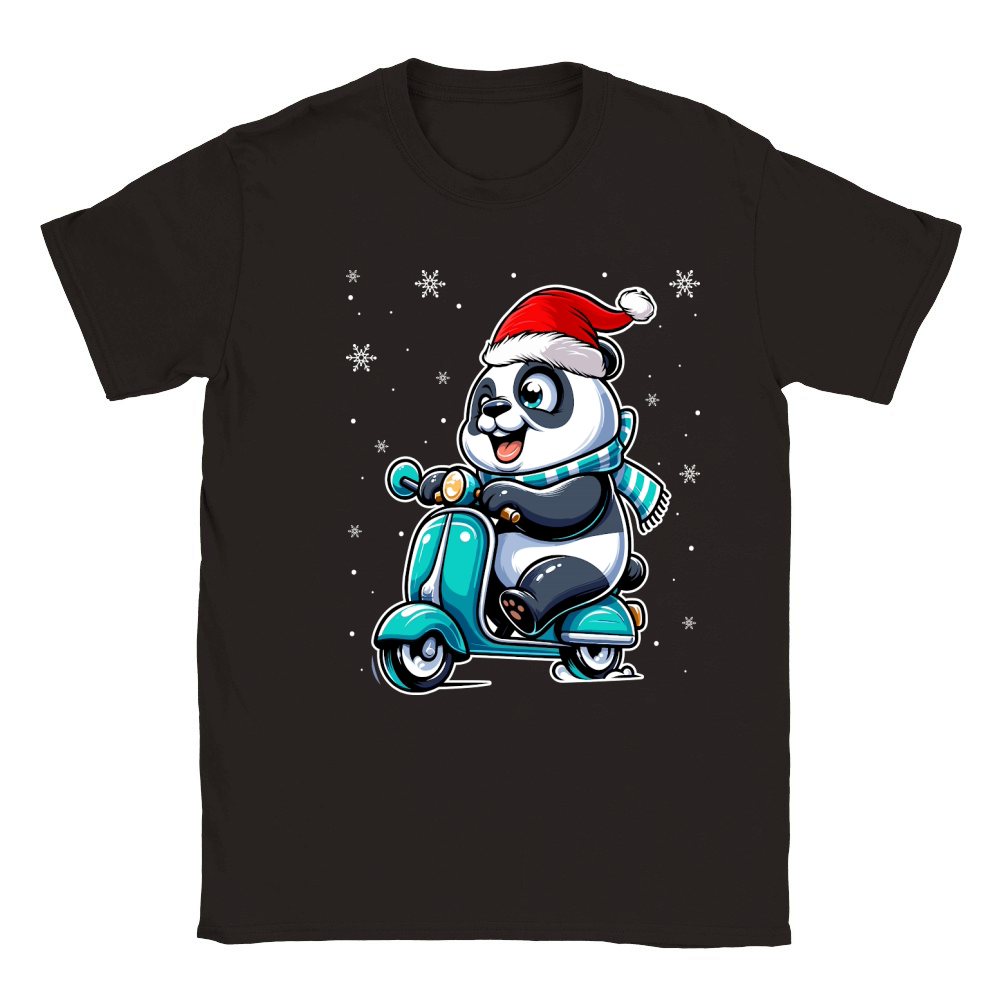 adorable panda Riding Scooter wearing santa hat 1 Classic Kids Crewneck T-shirt
