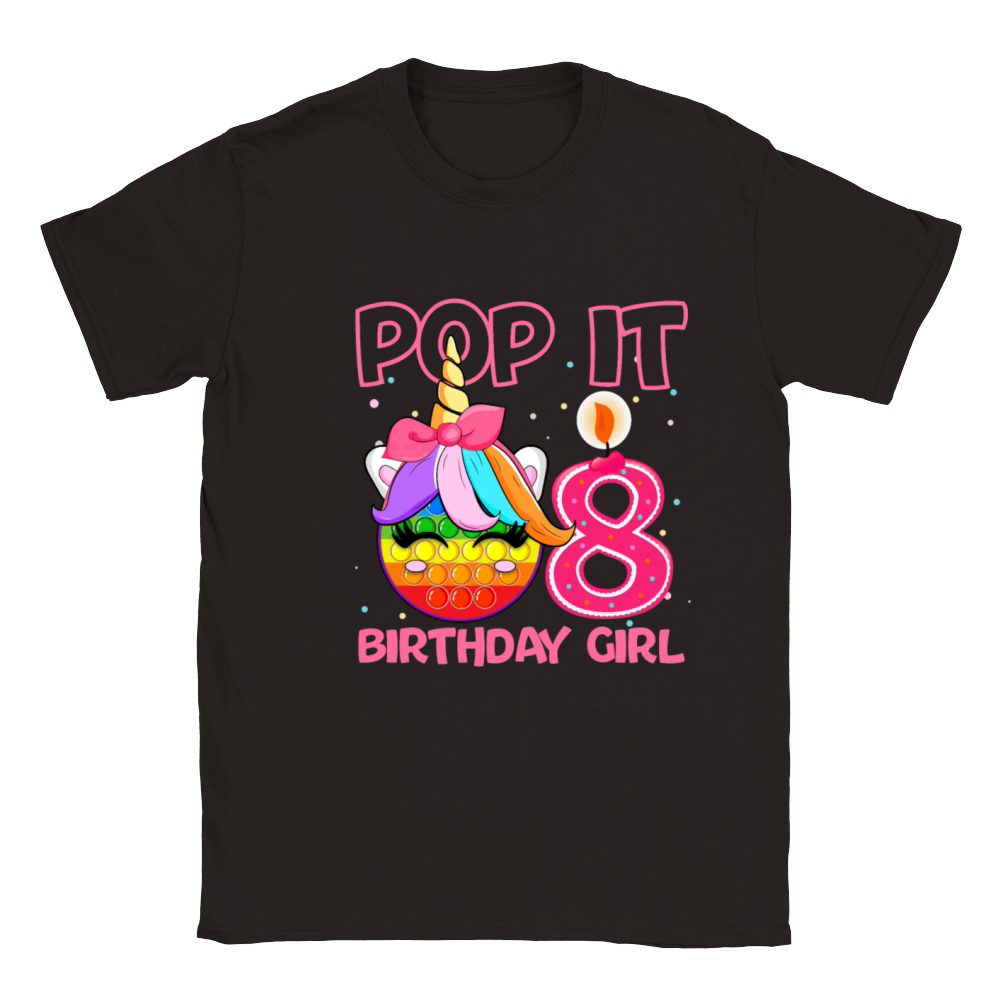 Birthday Girl Pop It 8th Birthday Unicorn Fidget Classic Kids Crewneck T-shirt