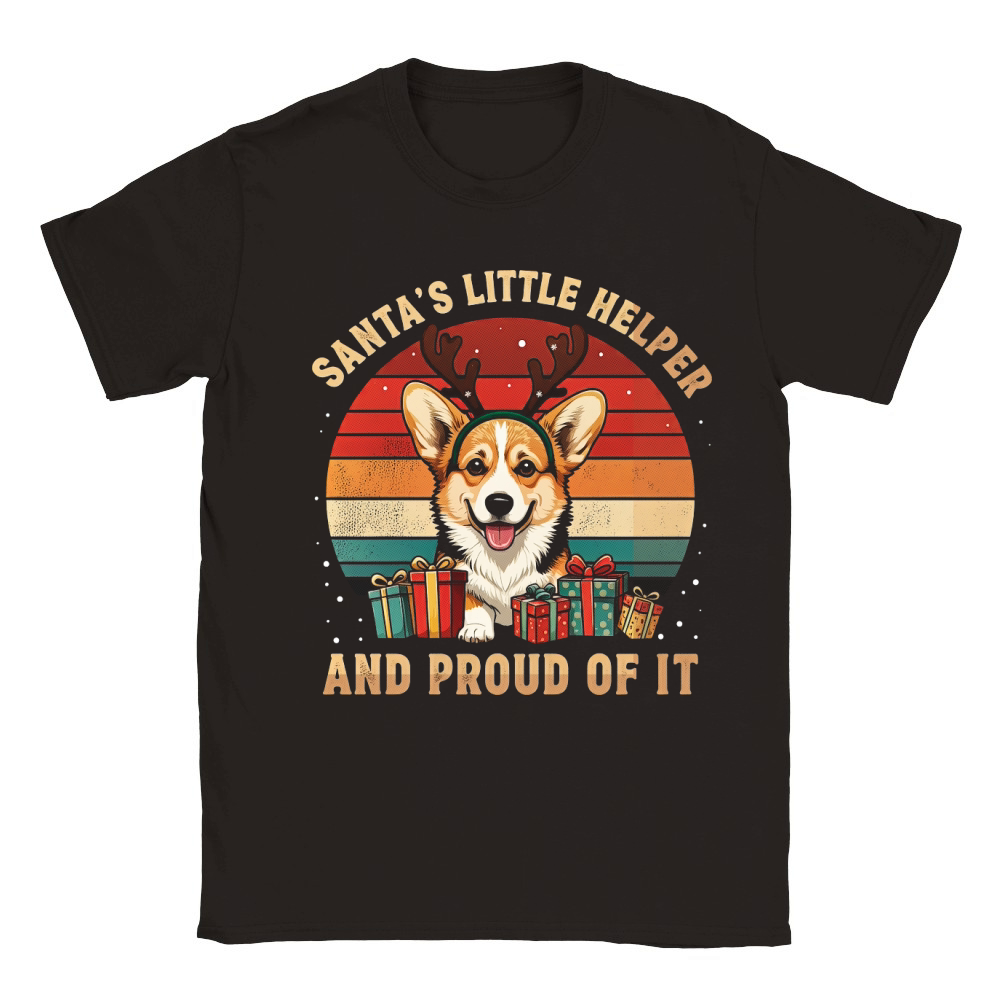 Santas Little Helper And Proud Of It Corgi Christmas Classic Kids Crewneck T-shirt
