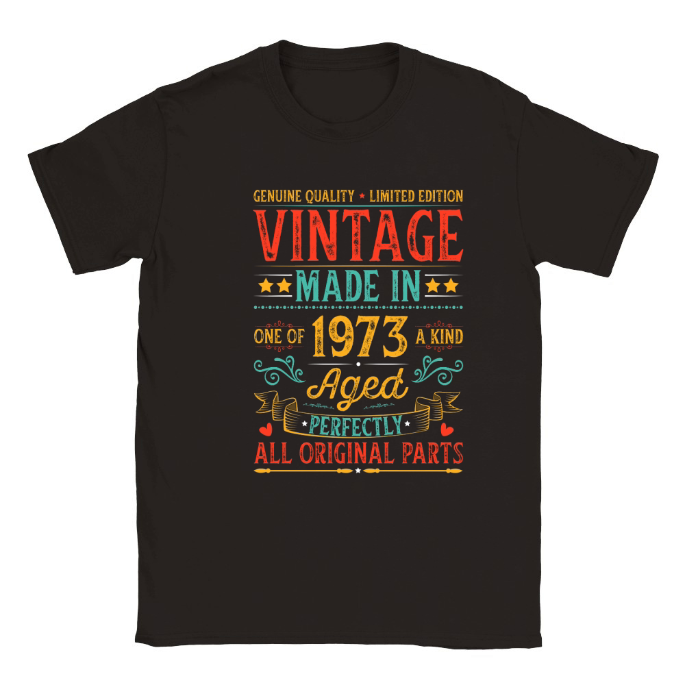 Vintage Made In 1973 Birthday T Shirt Design (1) Classic Kids Crewneck T-shirt