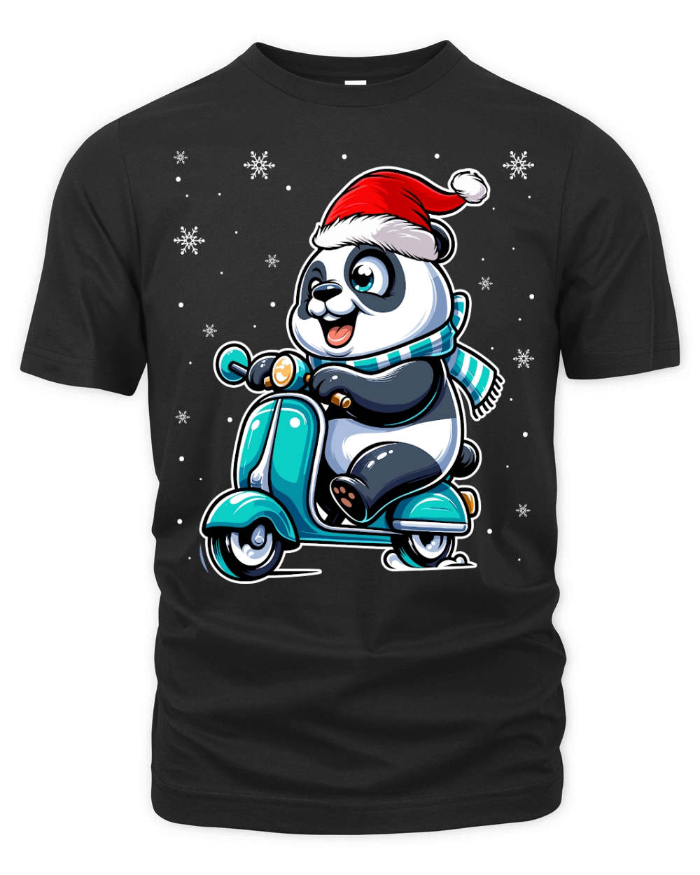 adorable panda Riding Scooter wearing santa hat 1 Organic Unisex T-shirt
