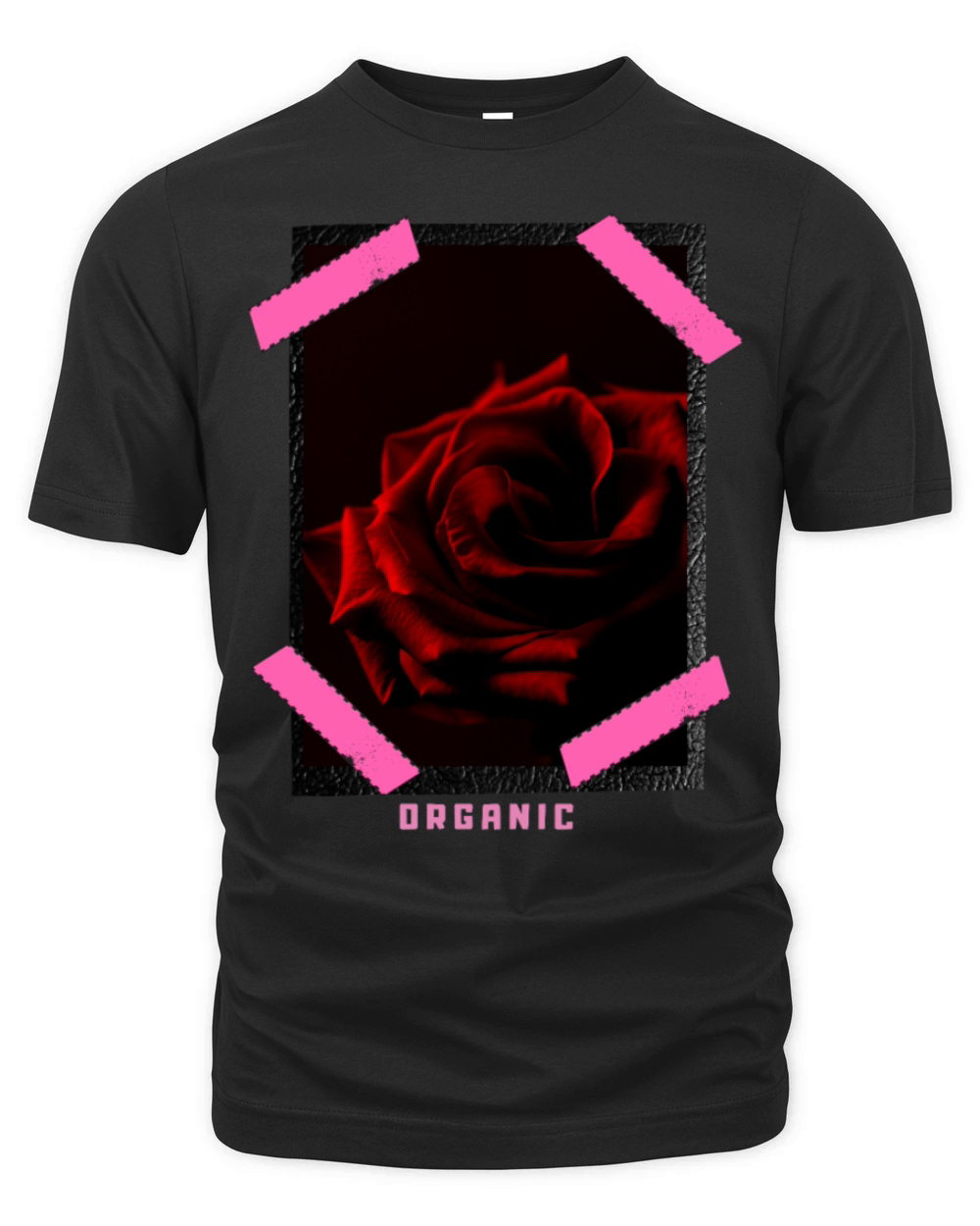 "Organic Rose" Leather Patch Effect Graphic Design Organic Unisex T-shirt