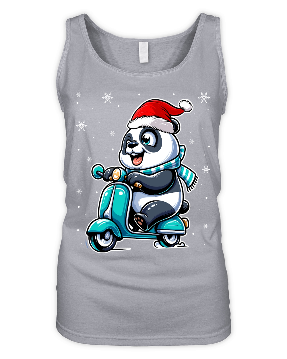 adorable panda Riding Scooter wearing santa hat 1 Organic Women's Tank Top