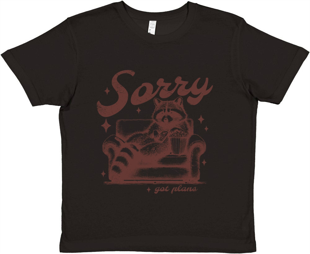 Sorry Got Plans Raccoon Sofa Popcorn D Brown GR Premium Kids Crewneck T-shirt