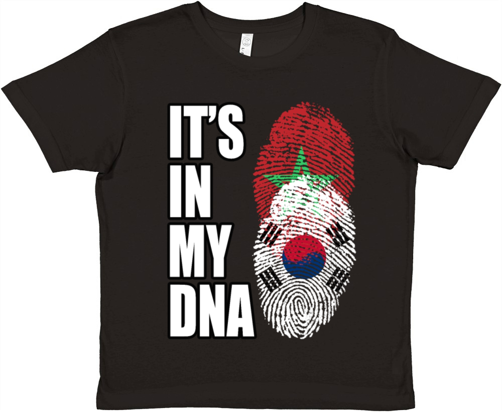 South Korean And Moroccan Mix DNA Flag Heritage Premium Kids Crewneck T-shirt