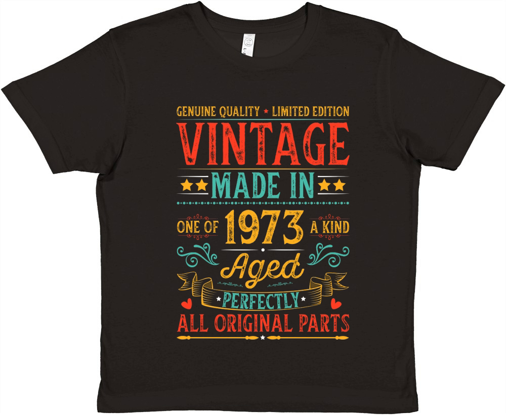 Vintage Made In 1973 Birthday T Shirt Design (1) Premium Kids Crewneck T-shirt