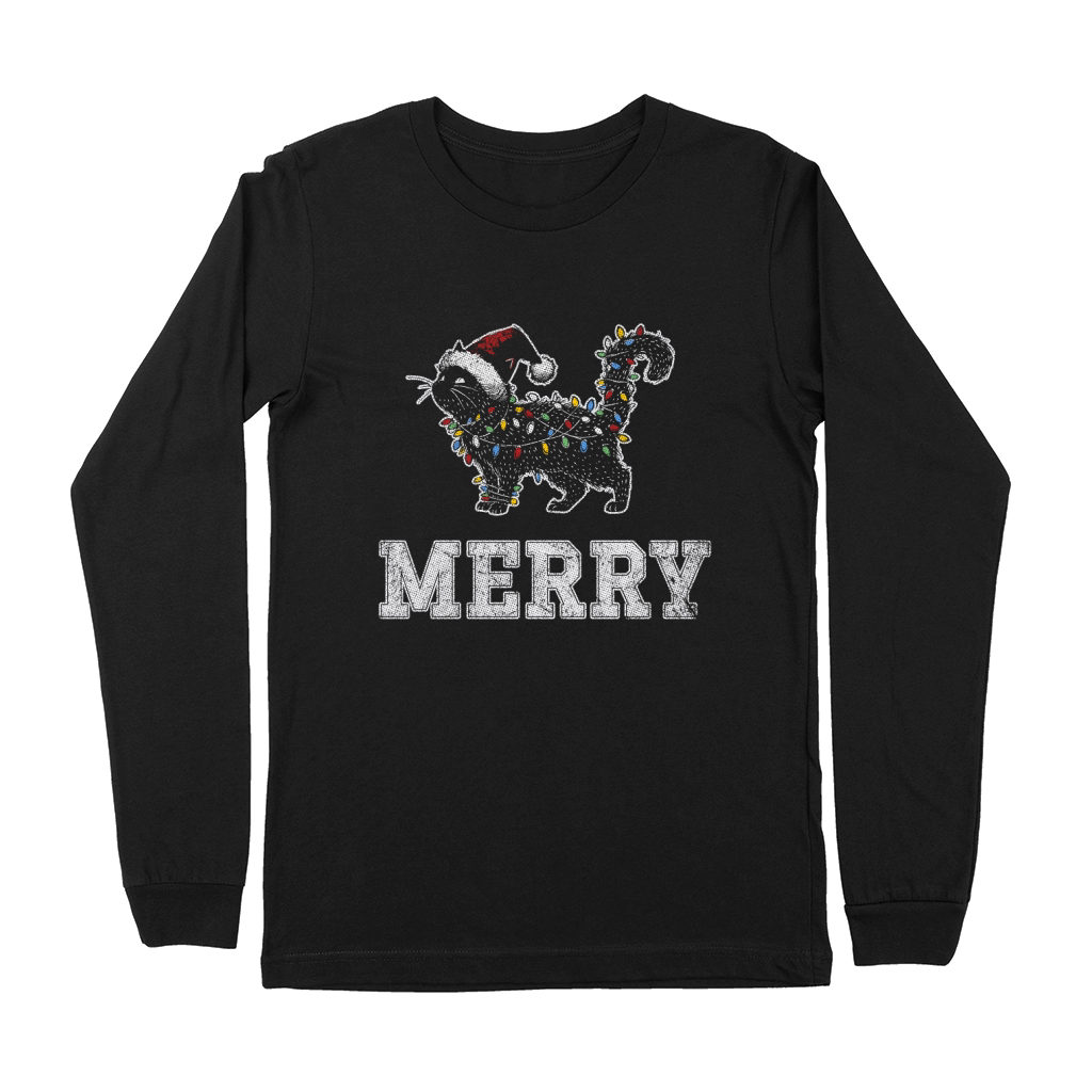 MERRY CAT WRAPPED BY CHRISTMAS LIGHTS D Color 5 GR Premium Long Sleeve