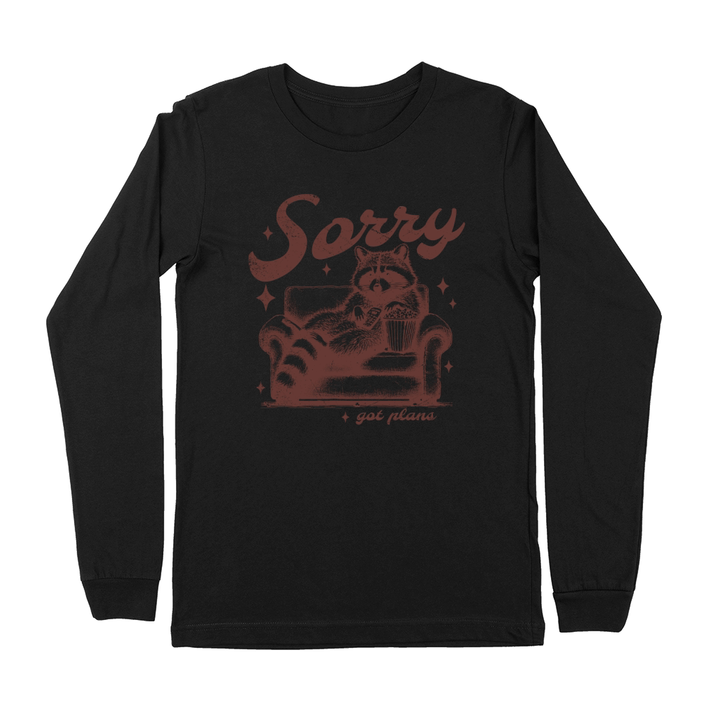 Sorry Got Plans Raccoon Sofa Popcorn D Brown GR Premium Long Sleeve