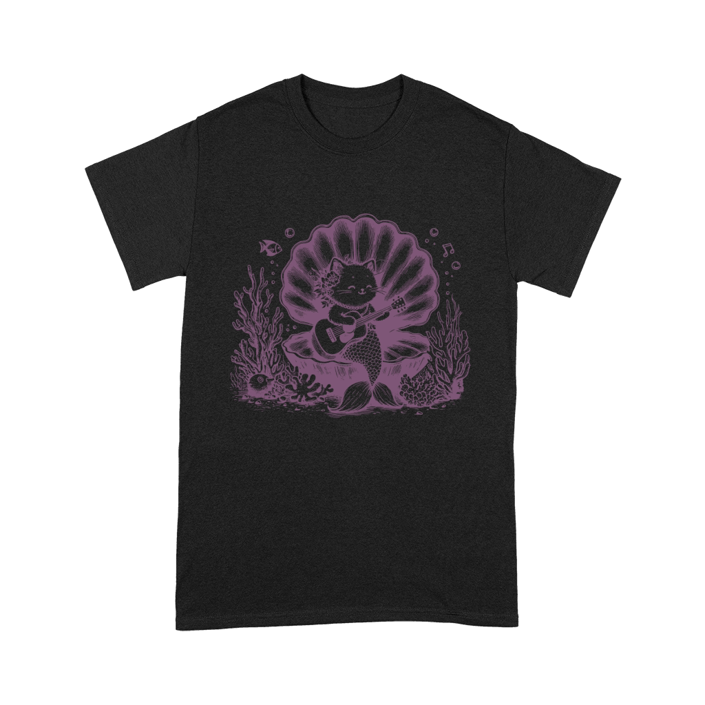 Cat Mermaid Playing Guitar L Purple Premium T-shirt