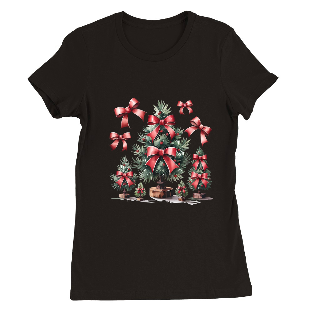 Christmas Bows and Pine Vintage Premium Womens Crewneck T-shirt