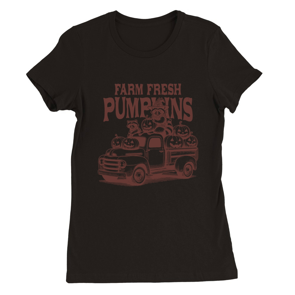 Farm fresh pumpkins Raccoon L Brown Premium Womens Crewneck T-shirt