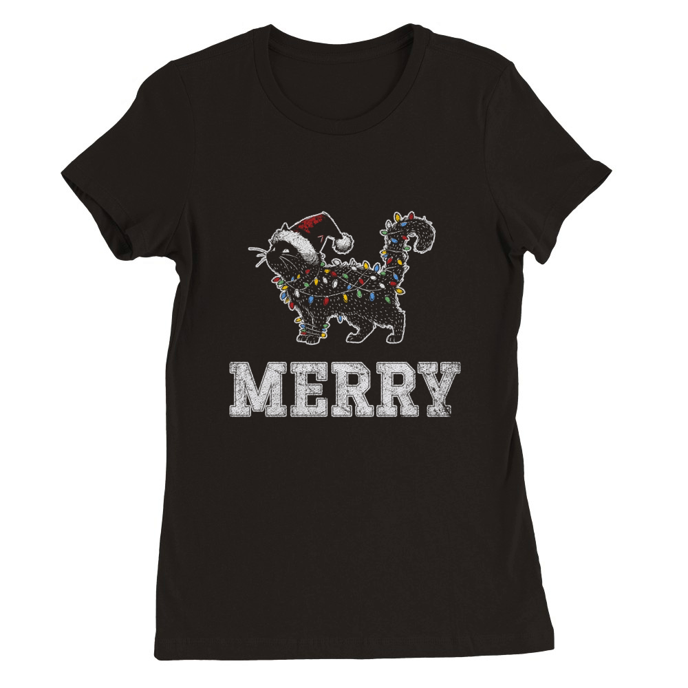 MERRY CAT WRAPPED BY CHRISTMAS LIGHTS D Color 5 GR Premium Womens Crewneck T-shirt