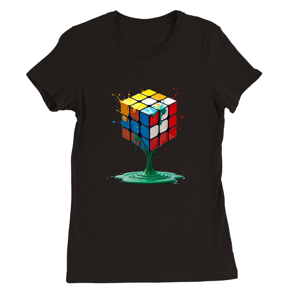 Playful Rubiks Cube Illustration Premium Womens Crewneck T-shirt