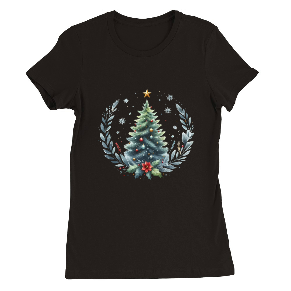 Watercolor Christmas tree Clipart Premium Womens Crewneck T-shirt