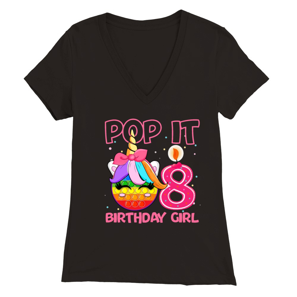 Birthday Girl Pop It 8th Birthday Unicorn Fidget Premium Womens V-Neck T-shirt