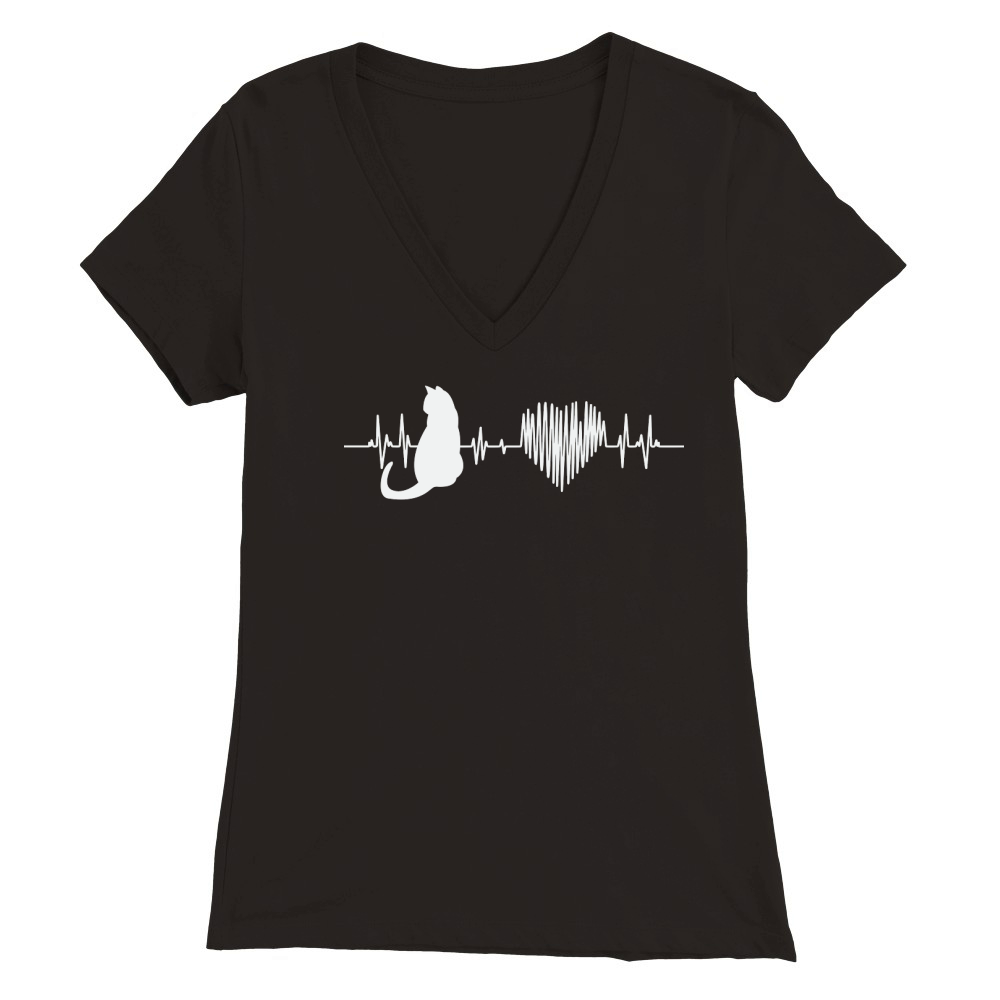 Cats Are My Lifeline Cat Heartbeat Premium Womens V-Neck T-shirt