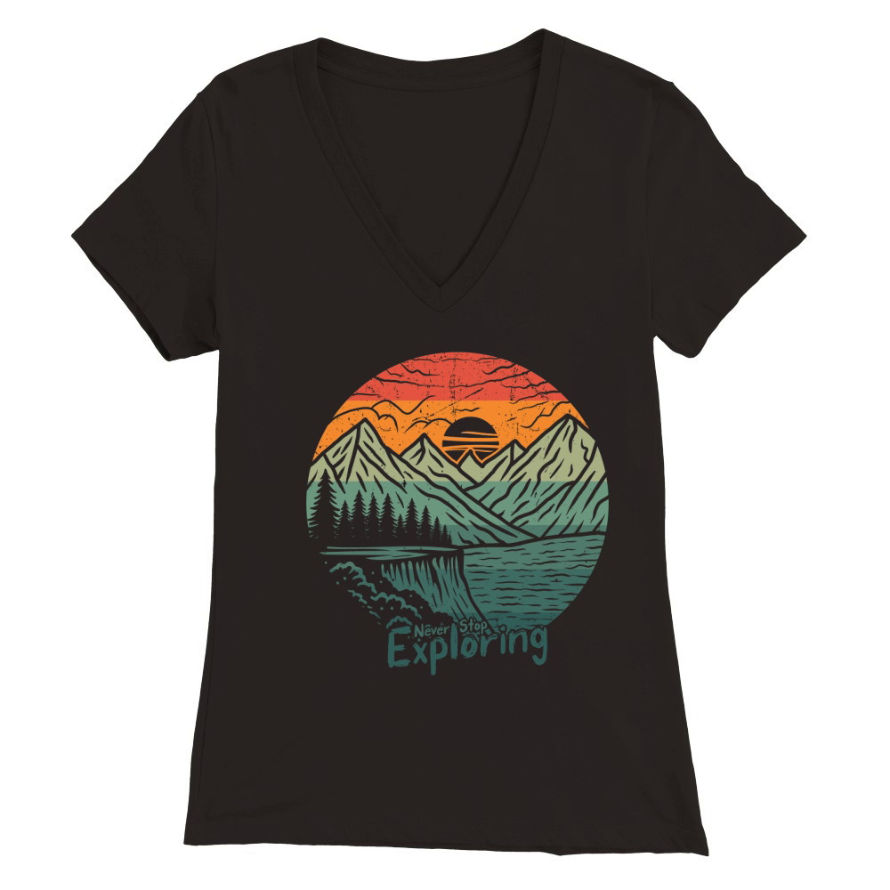 Exploring mountain adventure graphic vector art t shirt design Premium Womens V-Neck T-shirt