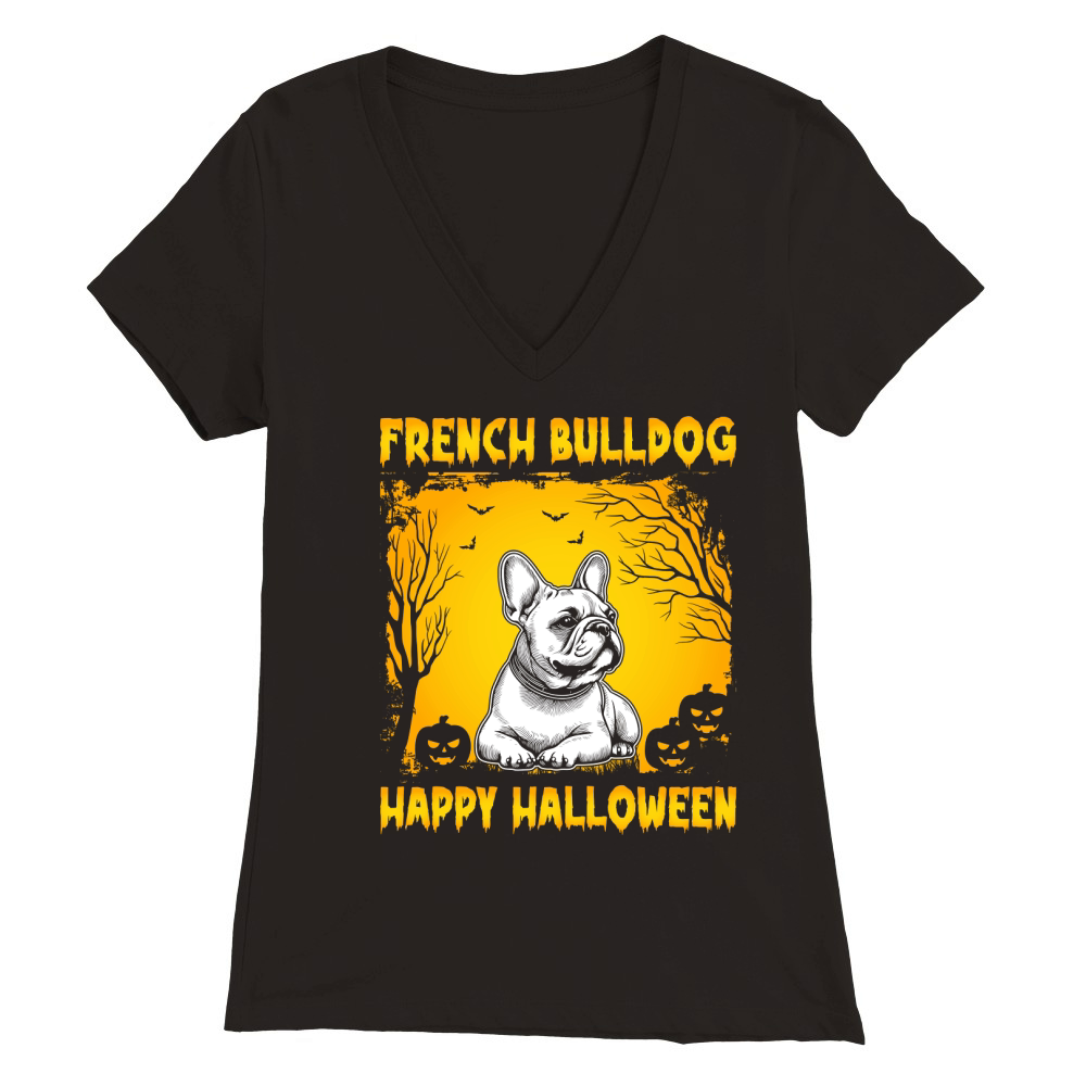 French Bulldog Happy Halloween Premium Womens V-Neck T-shirt