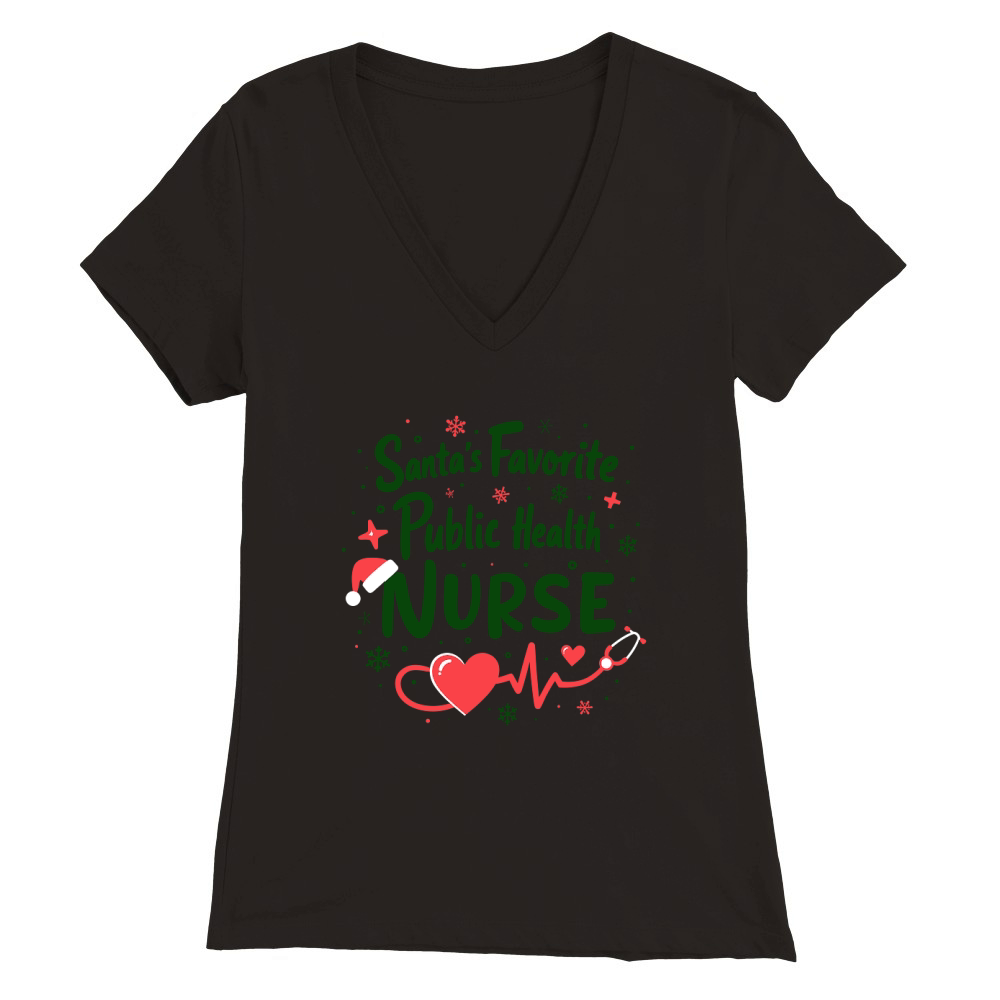 Santas Favorite Public Health Nurse Christmas Premium Womens V-Neck T-shirt