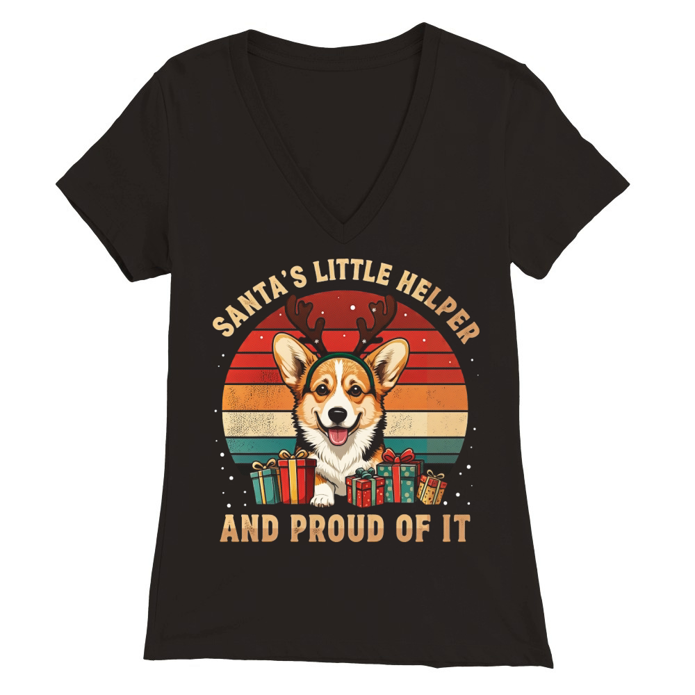 Santas Little Helper And Proud Of It Corgi Christmas Premium Womens V-Neck T-shirt