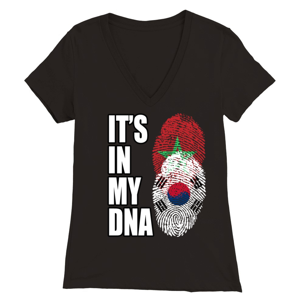 South Korean And Moroccan Mix DNA Flag Heritage Premium Womens V-Neck T-shirt