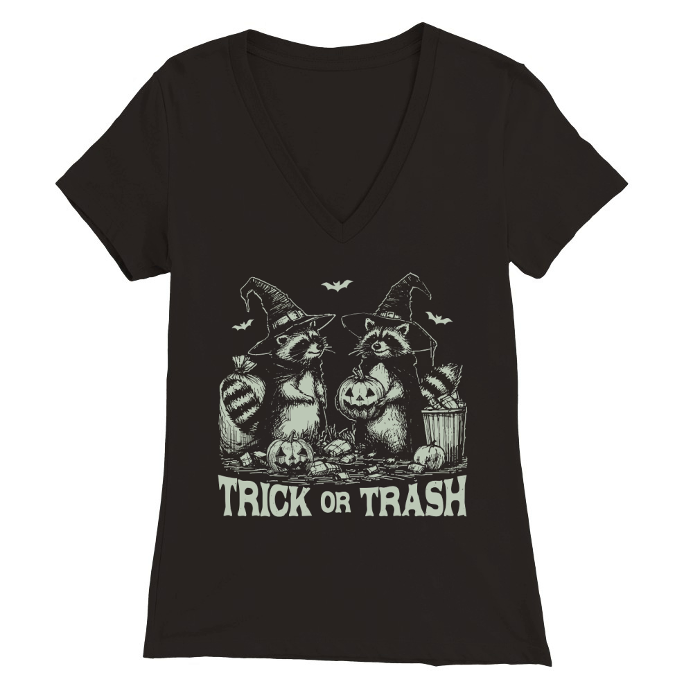 Trick Or Trash Halloween D retro Green Premium Womens V-Neck T-shirt