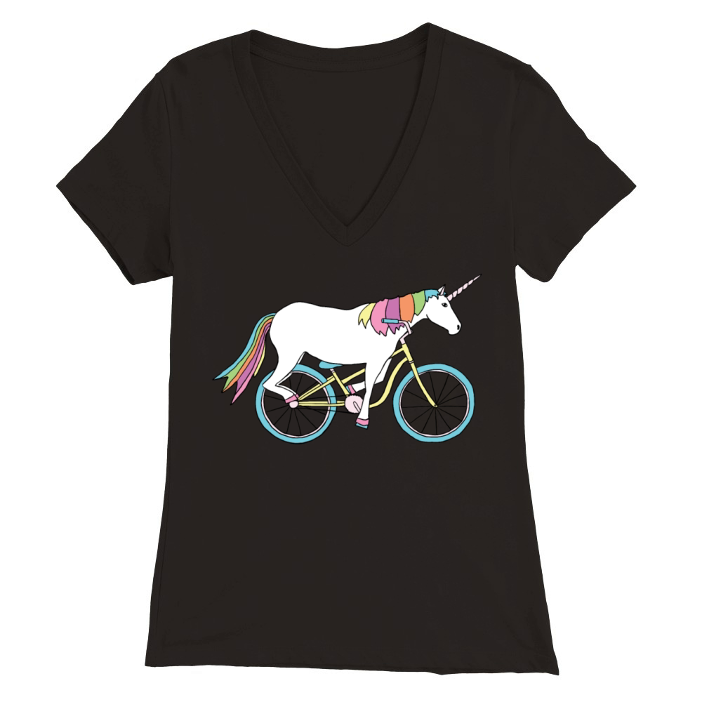 unicorn riding bike Premium Womens V-Neck T-shirt