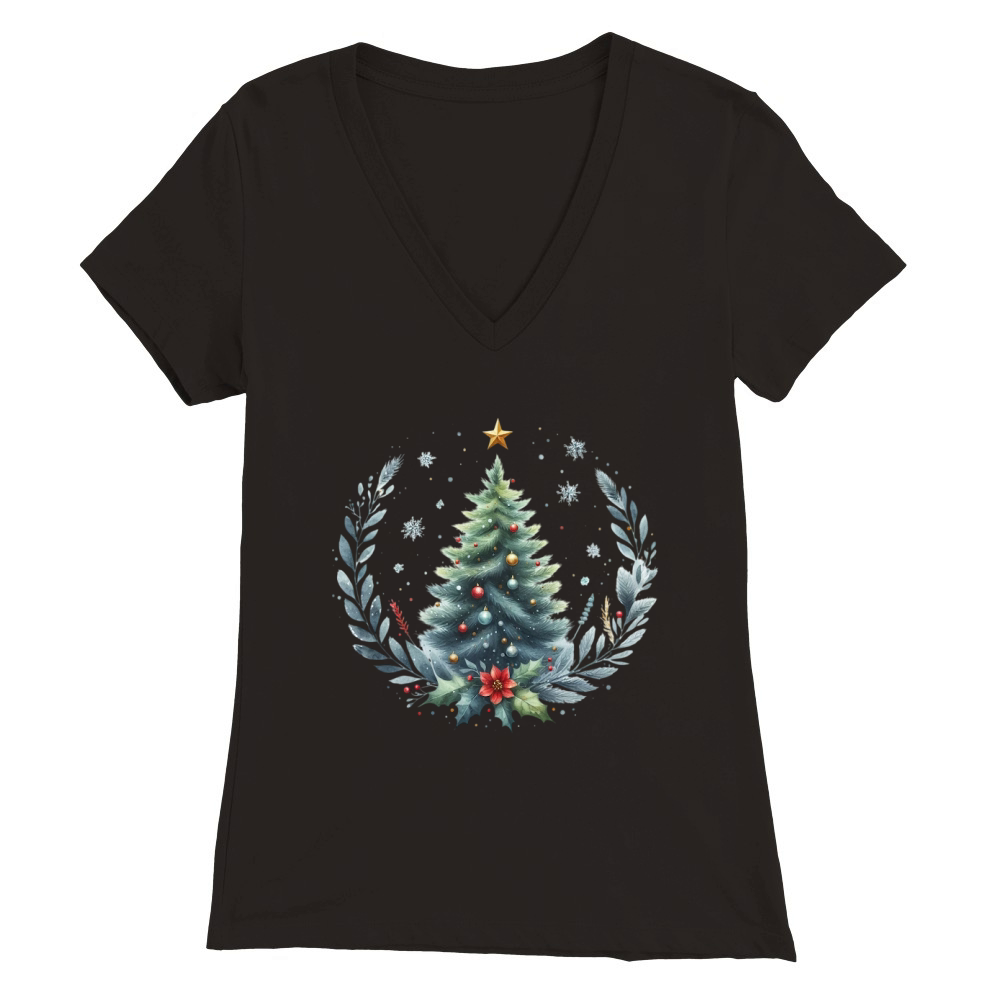 Watercolor Christmas tree Clipart Premium Womens V-Neck T-shirt