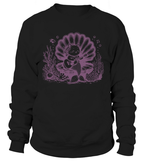 Cat Mermaid Playing Guitar L Purple Sweatshirt Unisex