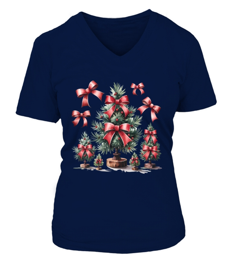 Christmas Bows and Pine Vintage V-neck T-Shirt Woman