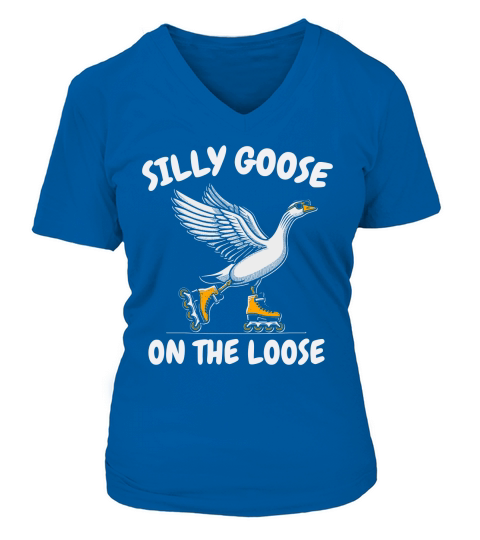 Goose Playing Retro Rollerblade D White V-neck T-Shirt Woman