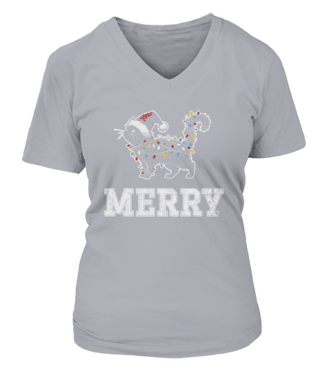 MERRY CAT WRAPPED BY CHRISTMAS LIGHTS D Color 5 GR V-neck T-Shirt Woman