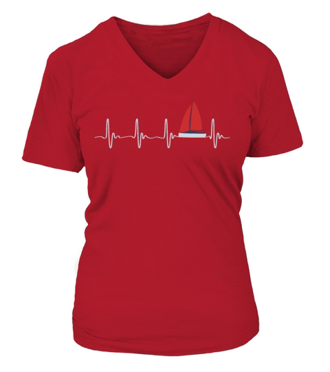 Sailboat heartbeat sailing skipper V-neck T-Shirt Woman