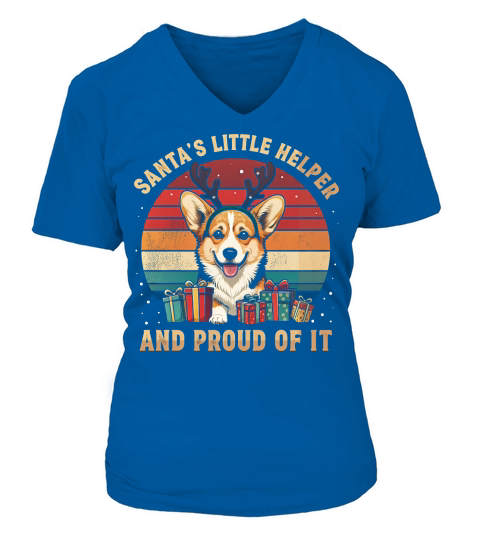 Santas Little Helper And Proud Of It Corgi Christmas V-neck T-Shirt Woman